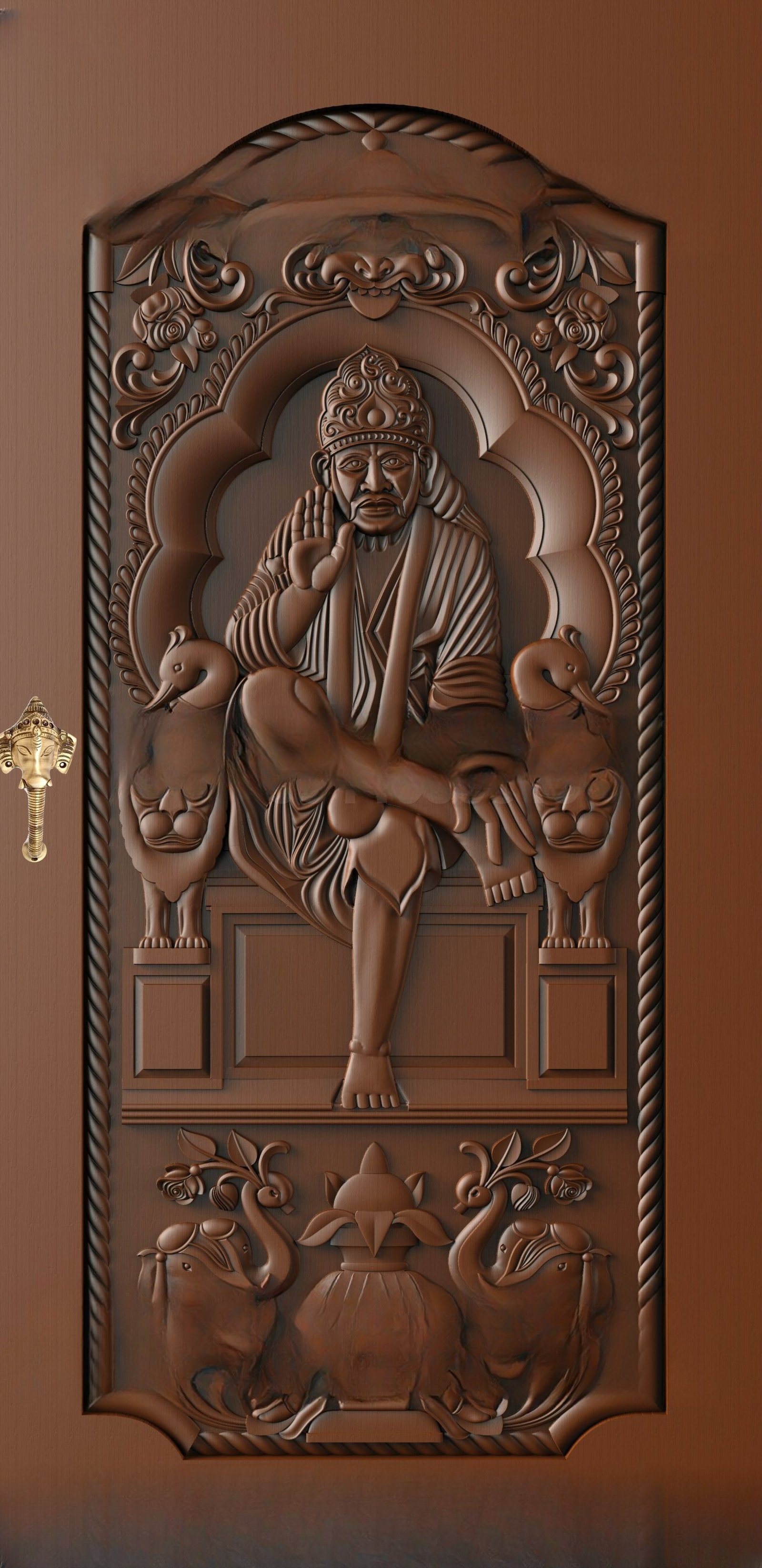 God Doors - GD-03 Sai Baba Divine 3D Relief Carved Door Model